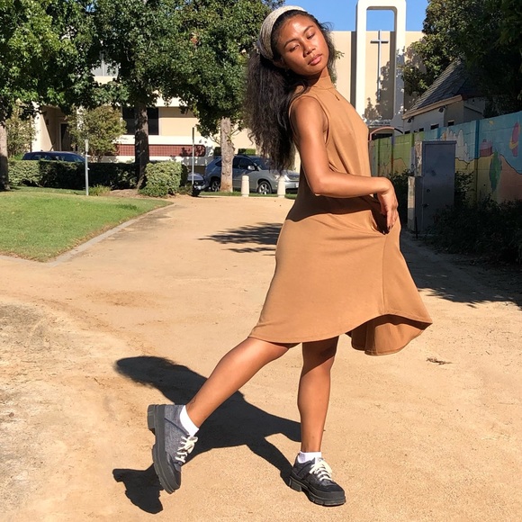 Coffee Light Brown Mock Neck Tank Dress - Picture 2 of 3